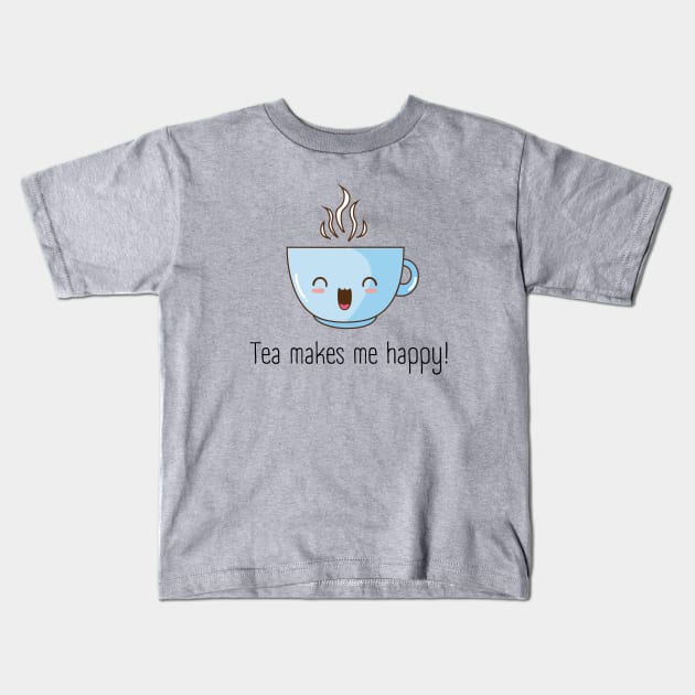 Tea makes me happy Kids T-Shirt by CuppaDesignsCo